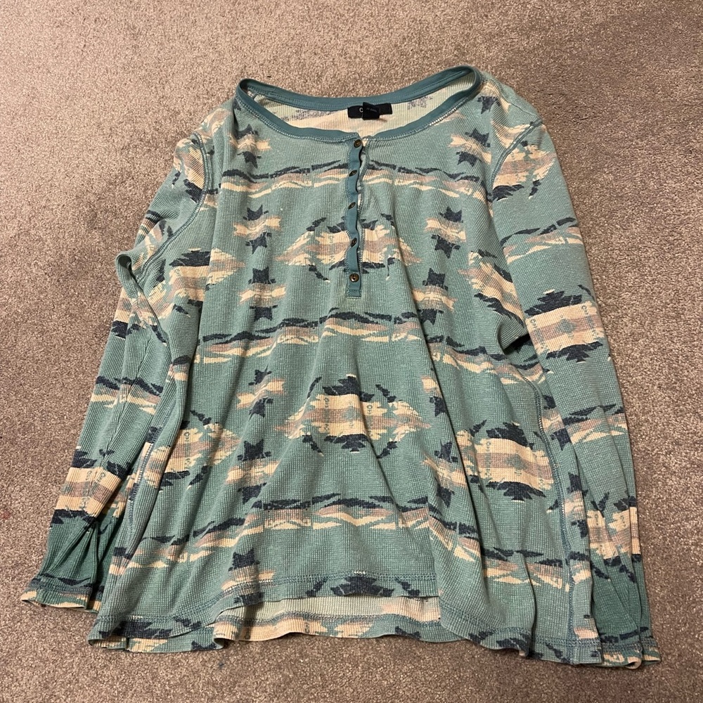 Blue Aztec long sleeve sleep shirt